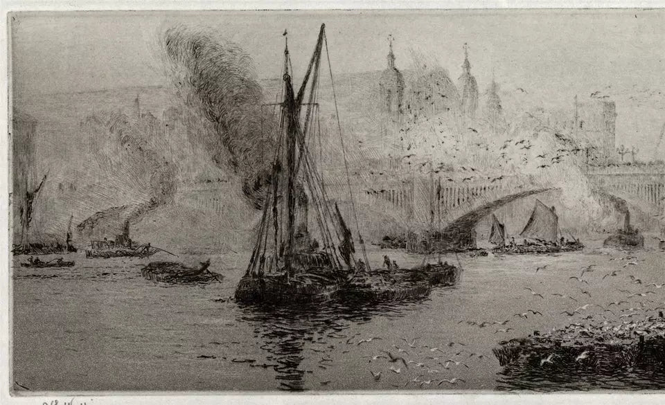 William Lionel Wyllie (1851-1931) Signed Etching - Southwark Bridge London
