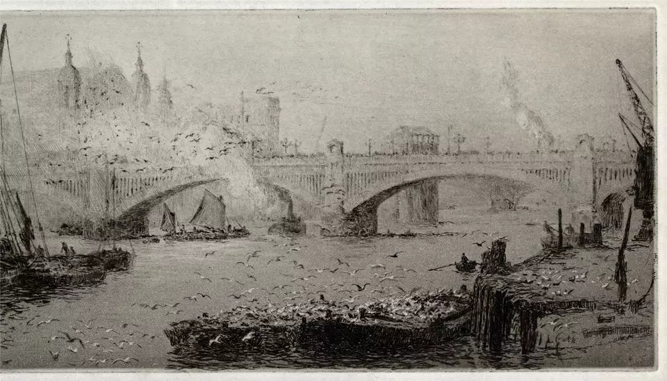 William Lionel Wyllie (1851-1931) Signed Etching - Southwark Bridge London