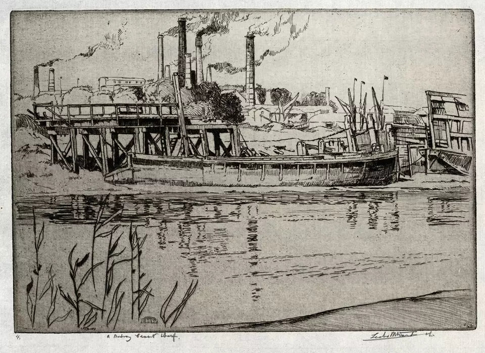 Leslie Moffat Ward (1888-1978) - Pencil Signed Etching - A Medway Cement Wharf