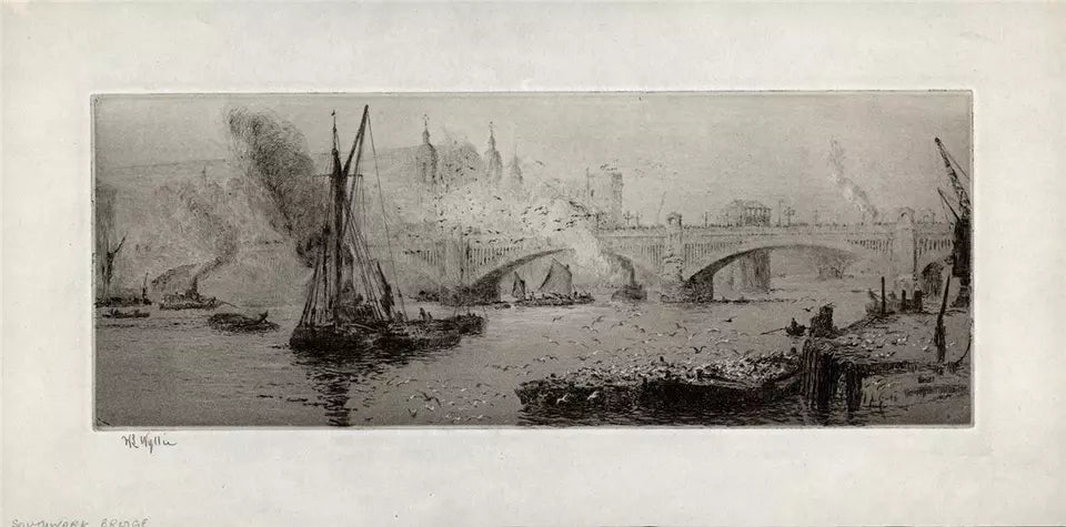 William Lionel Wyllie (1851-1931) Signed Etching - Southwark Bridge London