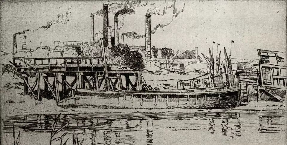 Leslie Moffat Ward (1888-1978) - Pencil Signed Etching - A Medway Cement Wharf