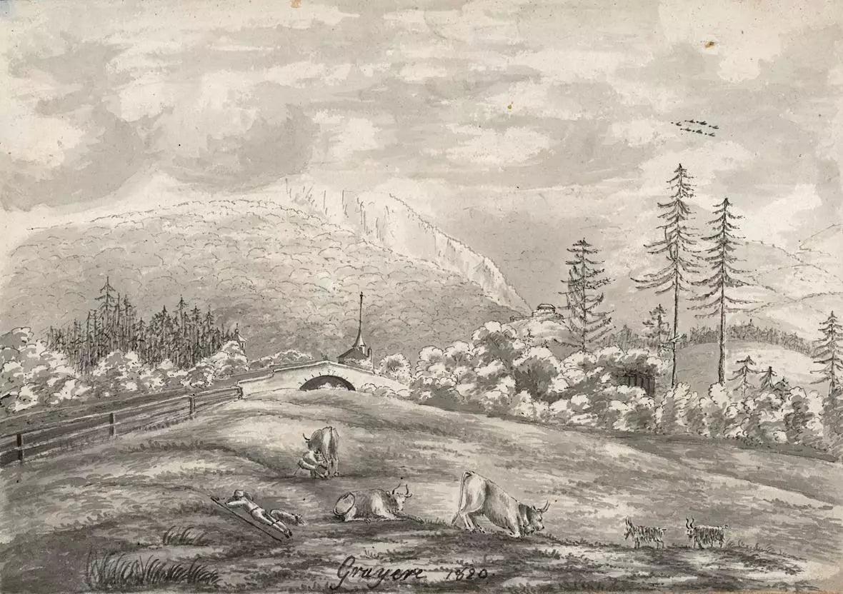 Elizabeth Campbell (1783-1861) Watercolour Painting - Gruyeres Switzerland 1820