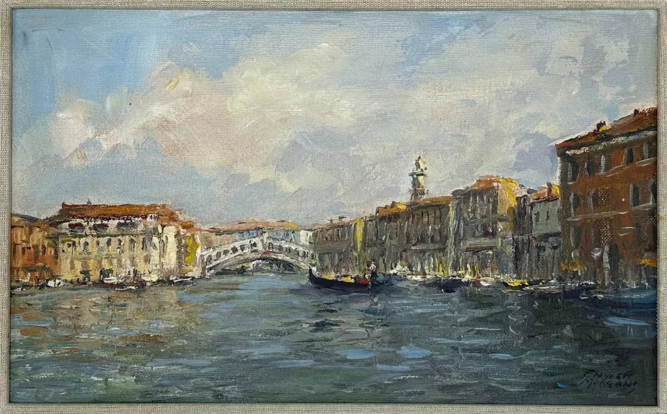 Phyllis May Morgans - Oil Painting - Grand Canal & Rialto Bridge Venice Italy