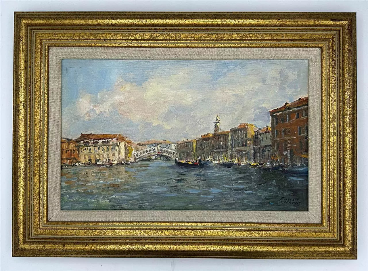 Phyllis May Morgans - Oil Painting - Grand Canal & Rialto Bridge Venice Italy