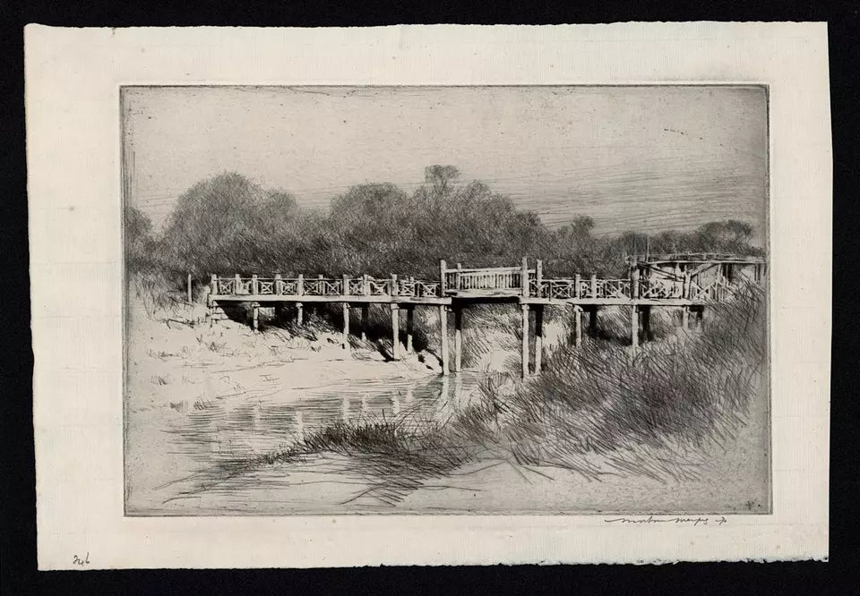 Mortimer Luddington Menpes - Signed Etching - Old bridge, Mandalay Burma Myanmar