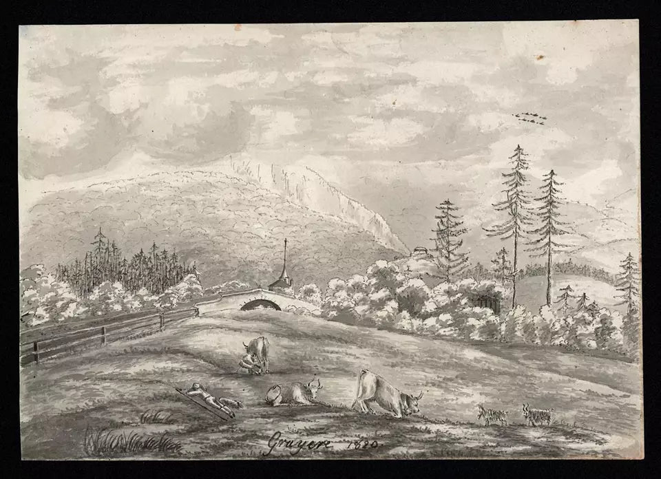 Elizabeth Campbell (1783-1861) Watercolour Painting - Gruyeres Switzerland 1820