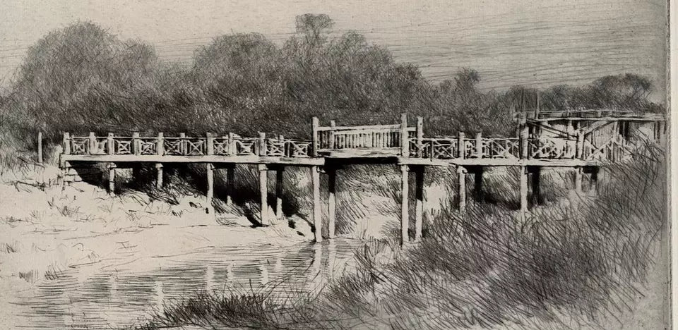 Mortimer Luddington Menpes - Signed Etching - Old bridge, Mandalay Burma Myanmar