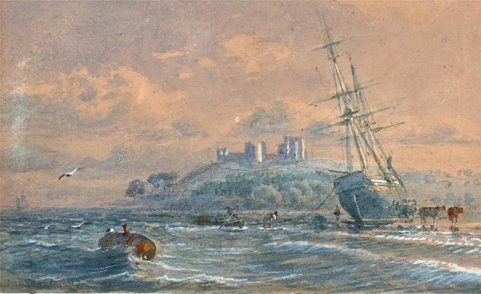 Samuel Phillips Jackson (1830-1904) - Watercolour Painting - Castle On Coastline