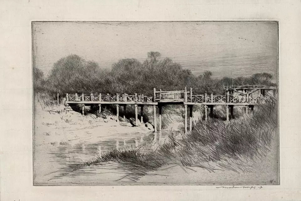 Mortimer Luddington Menpes - Signed Etching - Old bridge, Mandalay Burma Myanmar