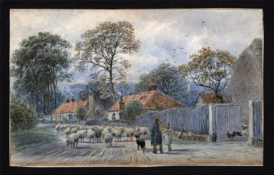 John MacPherson (fl.1858-1891) Watercolour Painting - Sheep In Village Landscape