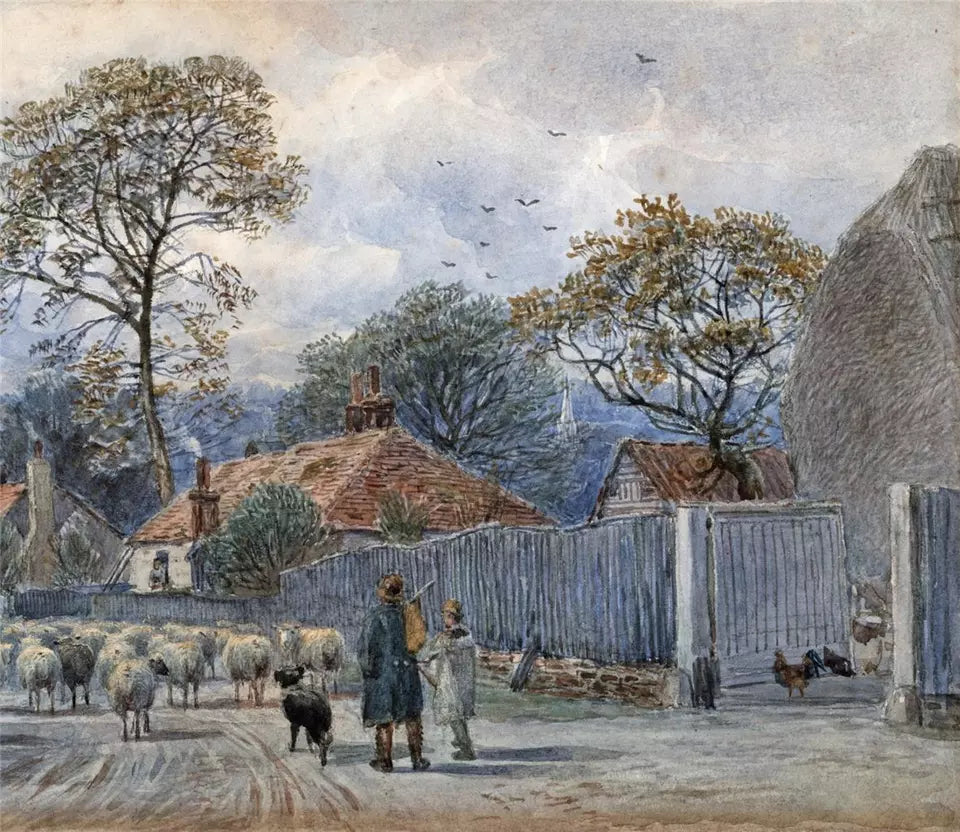 John MacPherson (fl.1858-1891) Watercolour Painting - Sheep In Village Landscape