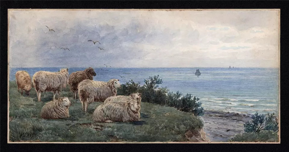 John MacPherson (fl.1858-1891) Watercolour Painting - Sheep In Coastal Landscape