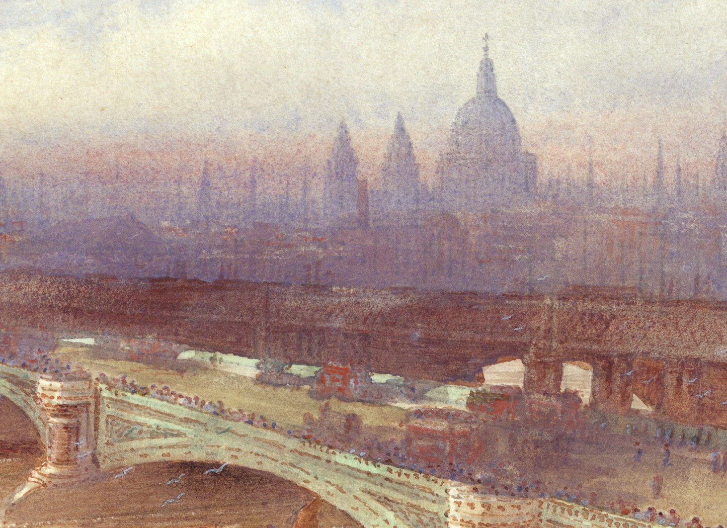 Frederick Edward Joseph Goff (1855-1931) Watercolour Painting - Blackfriars, London - River Thames