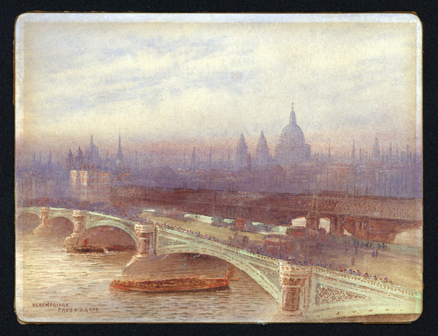 Frederick Edward Joseph Goff (1855-1931) Watercolour Painting - Blackfriars, London - River Thames