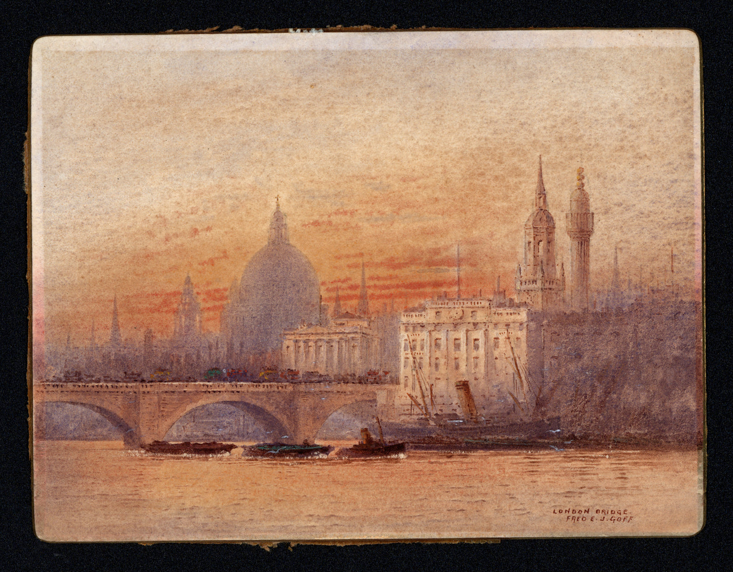 Frederick Edward Joseph Goff (1855-1931) Watercolour Painting - London Bridge - River Thames
