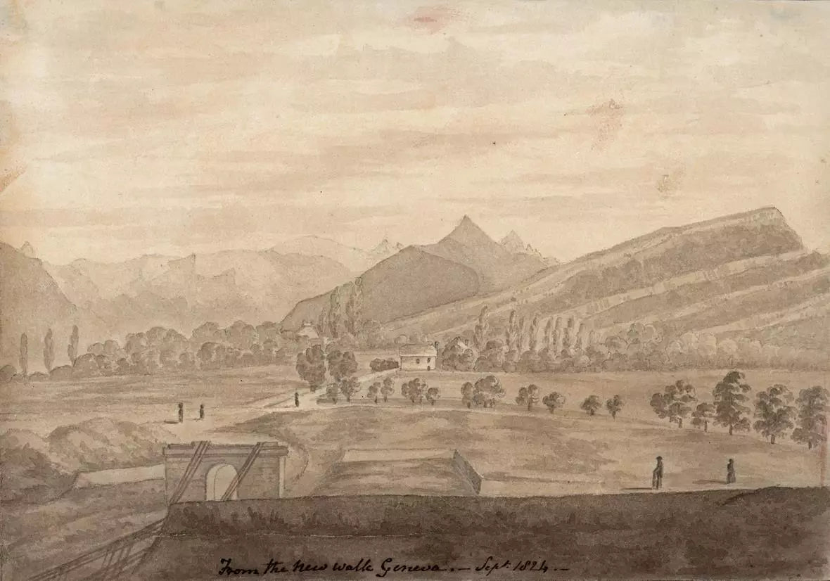 Elizabeth Campbell (1783-1861) Watercolour Painting - From The New Walk Geneva Switzerland 1824
