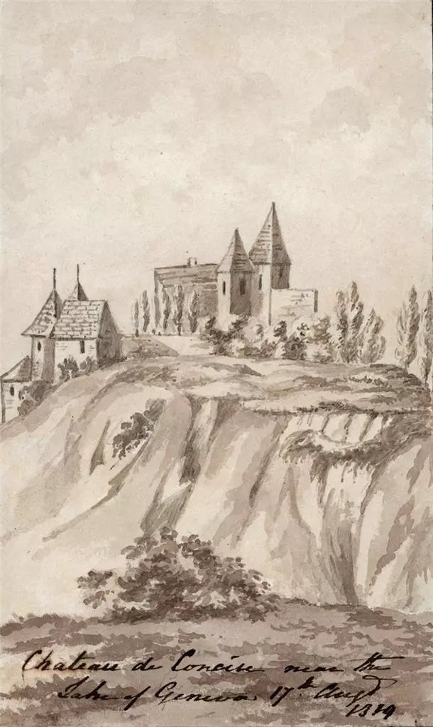 Elizabeth Campbell (1783-1861) Watercolour Painting - Castle Near Lake Geneva Switzerland 1819