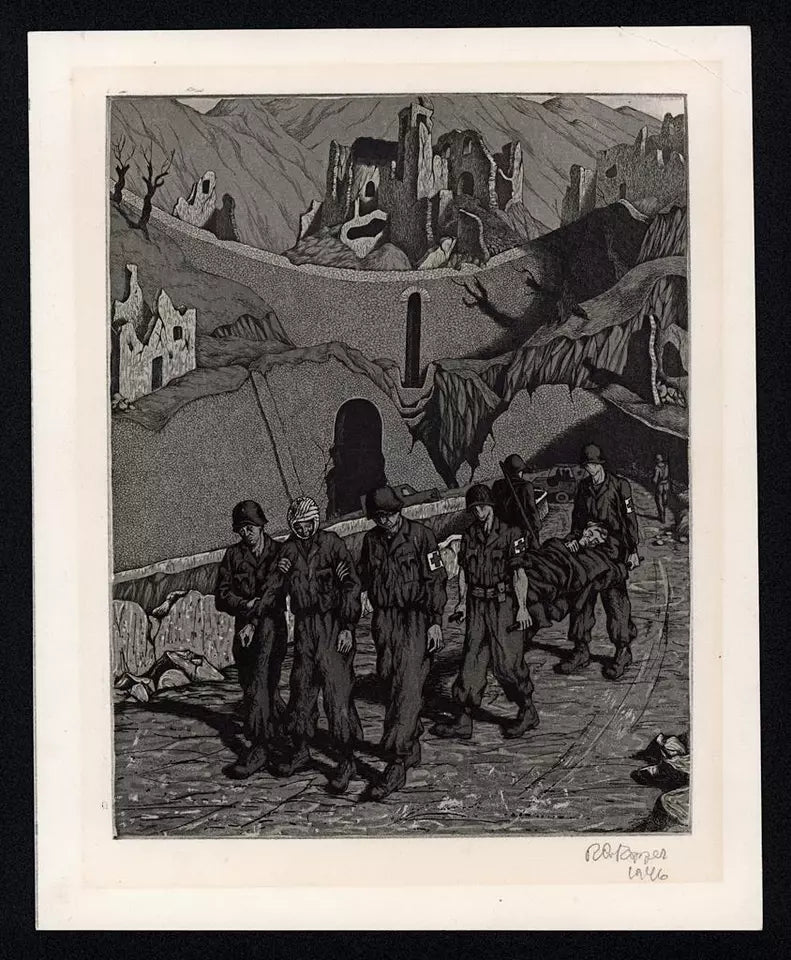 Rudolph Carl Von Ripper (1905-1960) - Pencil Signed Etching - World War Two Scene 1946 – WW2