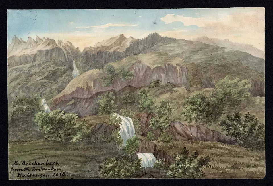 Elizabeth Campbell (1783-1861) Watercolour Painting - Reichenbach from the Inn window, Meiringen, Switzerland 1818