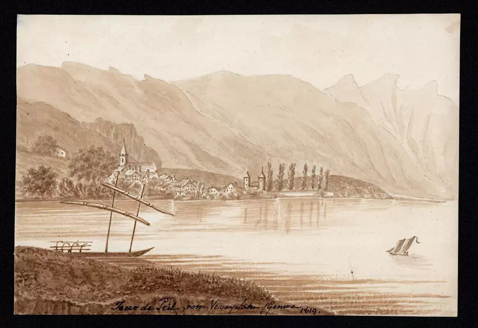 Elizabeth Campbell (1783-1861) Watercolour Painting - La Tour-De-Peilz From Vevey Lake Of Geneva Switzerland 1819