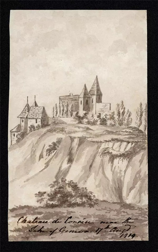 Elizabeth Campbell (1783-1861) Watercolour Painting - Castle Near Lake Geneva Switzerland 1819