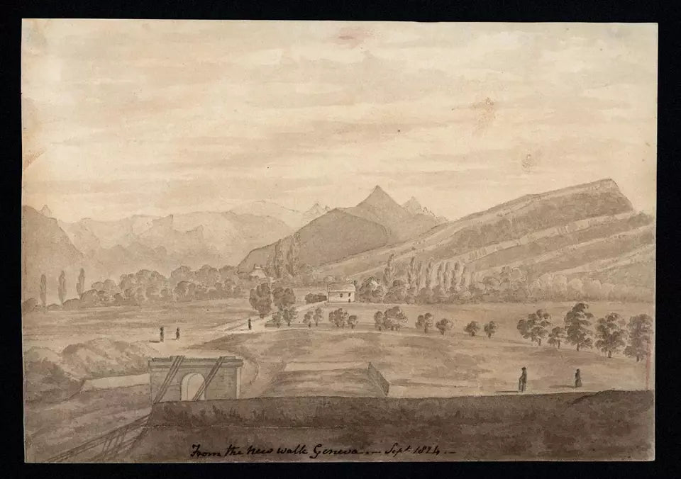 Elizabeth Campbell (1783-1861) Watercolour Painting - From The New Walk Geneva Switzerland 1824