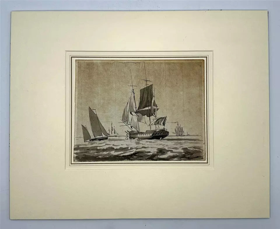 William Anderson (1757-1837) Watercolour Painting - Ships & Boats At Sea