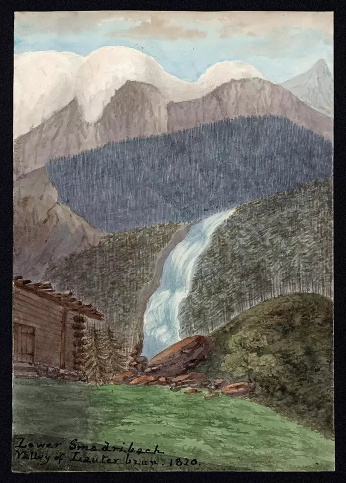 Elizabeth Campbell (1783-1861) Watercolour Painting - Lower Smadribach, Valley of Lauterbrunnen Switzerland 1820