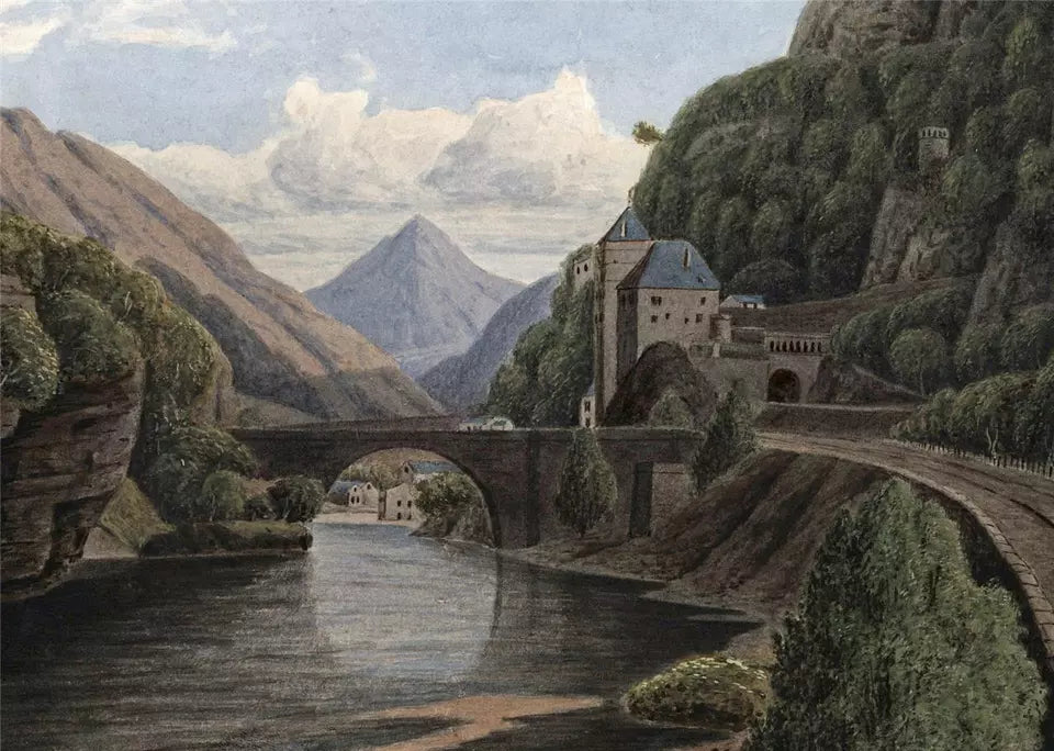 Saint-Maurice Switzerland - Watercolour Painting - 19th Century - Grand Tour