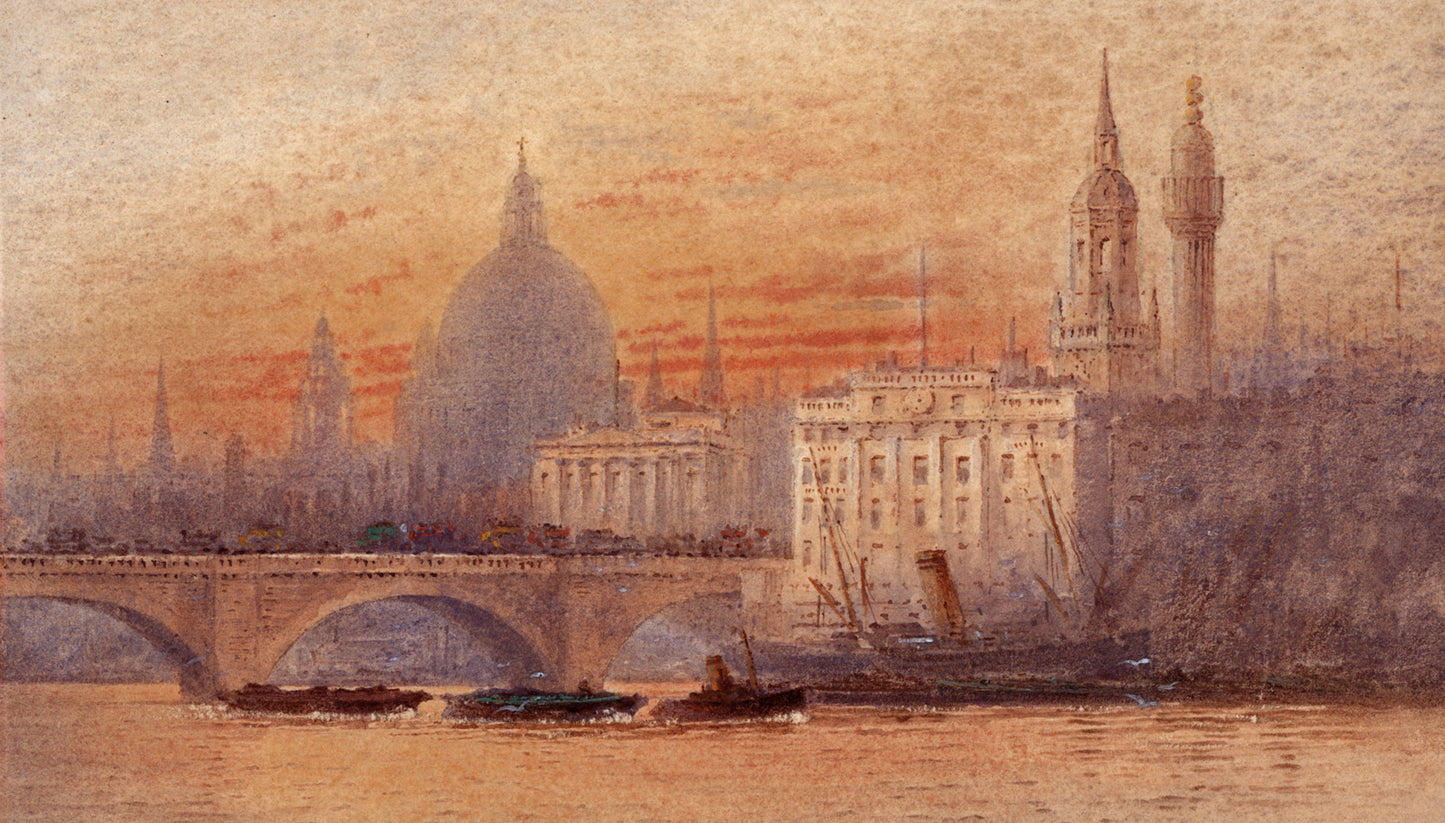Frederick Edward Joseph Goff (1855-1931) Watercolour Painting - London Bridge - River Thames