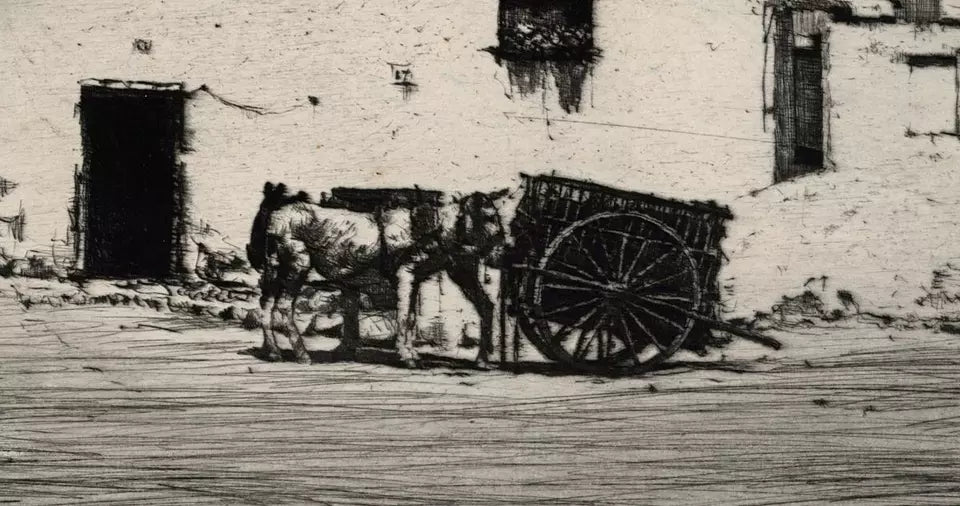 Mortimer Luddington Menpes (1855-1938) Pencil Signed Etching - Horses & Cart In Landscape