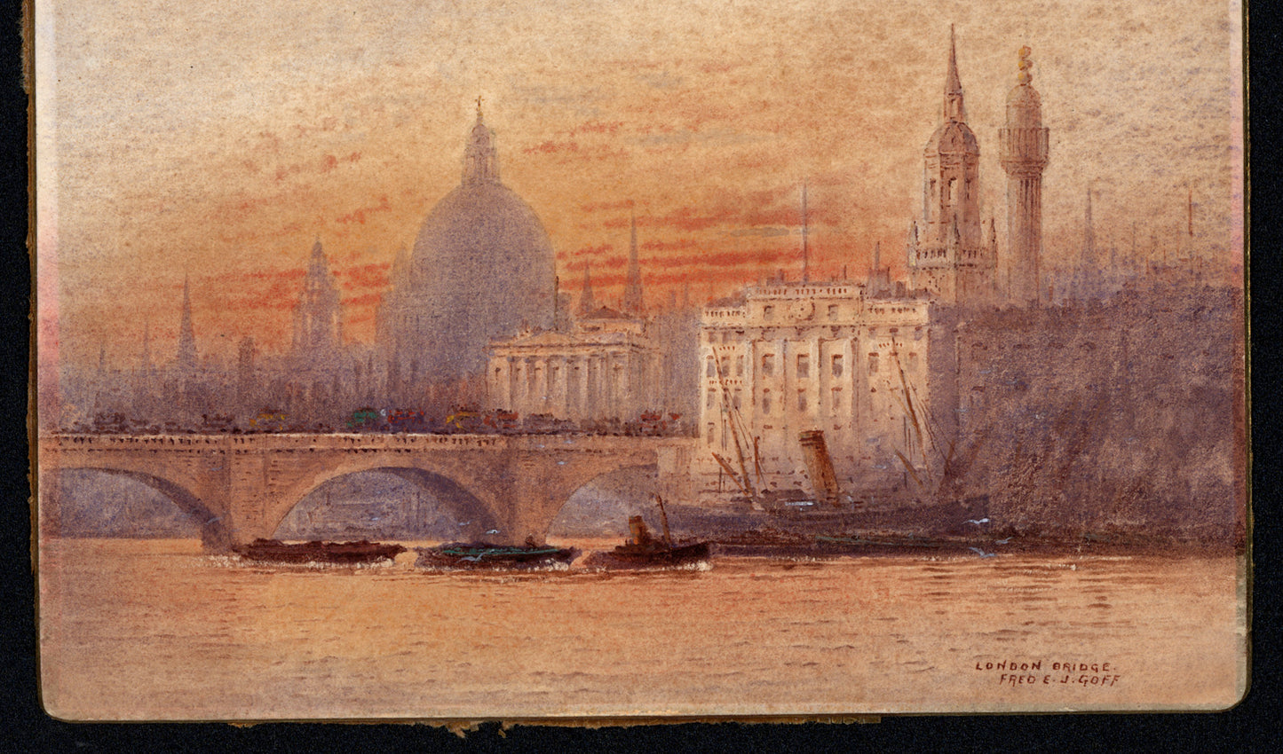 Frederick Edward Joseph Goff (1855-1931) Watercolour Painting - London Bridge - River Thames