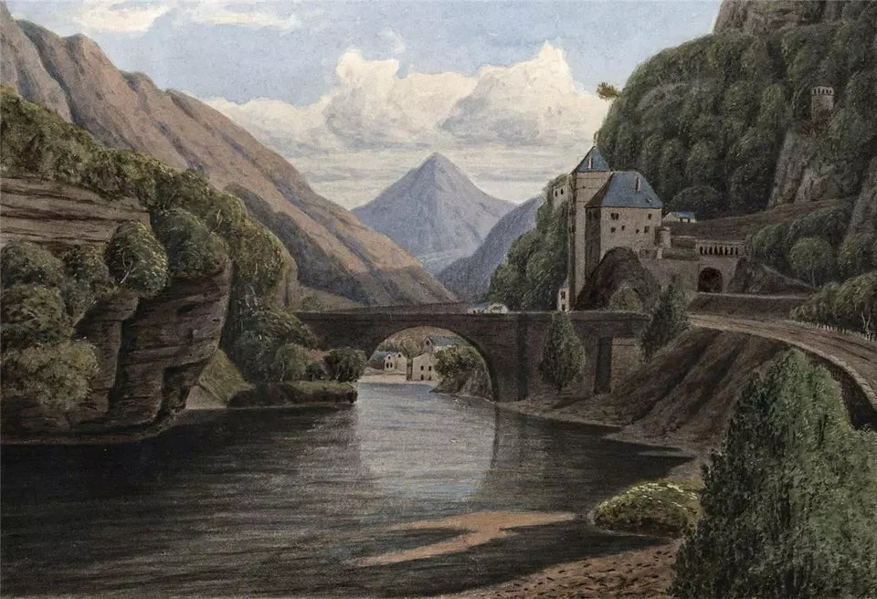 Saint-Maurice Switzerland - Watercolour Painting - 19th Century - Grand Tour