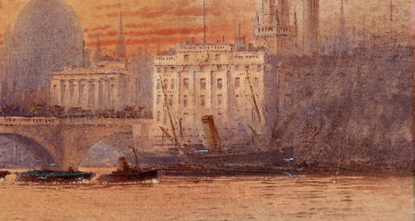 Frederick Edward Joseph Goff (1855-1931) Watercolour Painting - London Bridge - River Thames