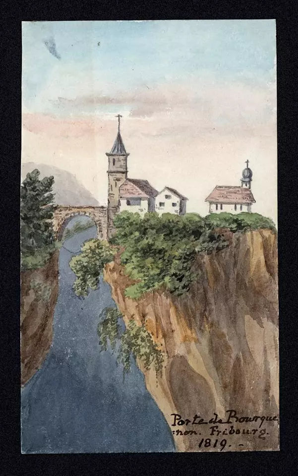 Elizabeth Campbell (1783-1861) Watercolour Painting - Porte De Bougenion Fribourg Switzerland 1819