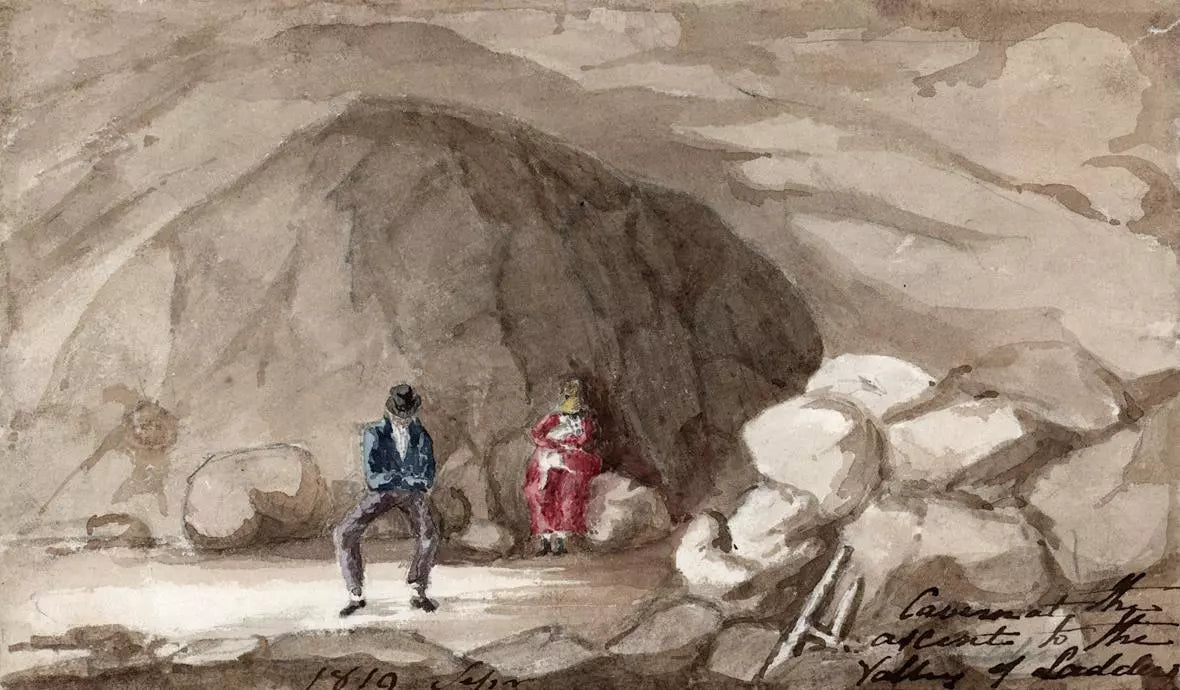 Elizabeth Campbell (1783-1861) Watercolour Painting - Figures In Cave Switzerland 1819