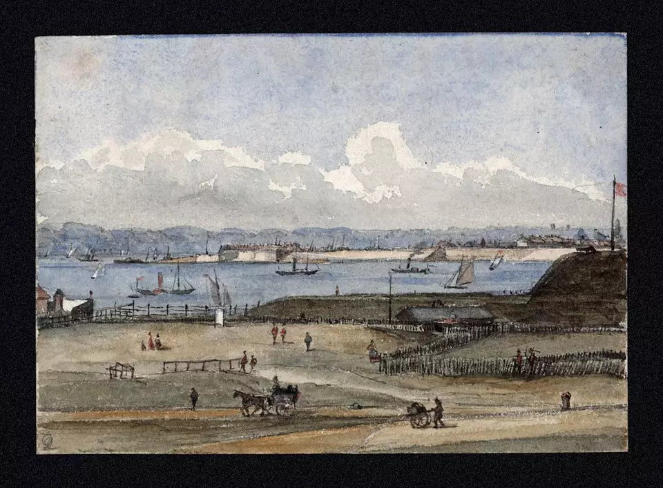 From The Pier Hotel Southsea - Small Watercolour Painting 19th Century