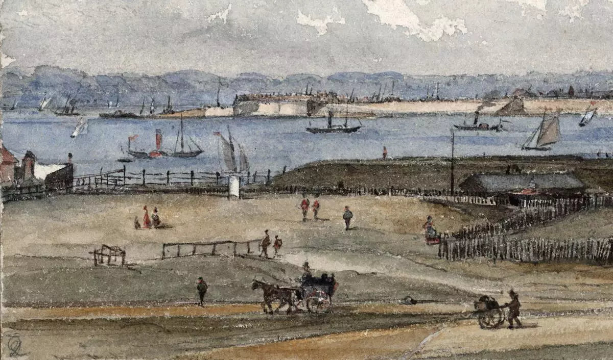 From The Pier Hotel Southsea - Small Watercolour Painting 19th Century