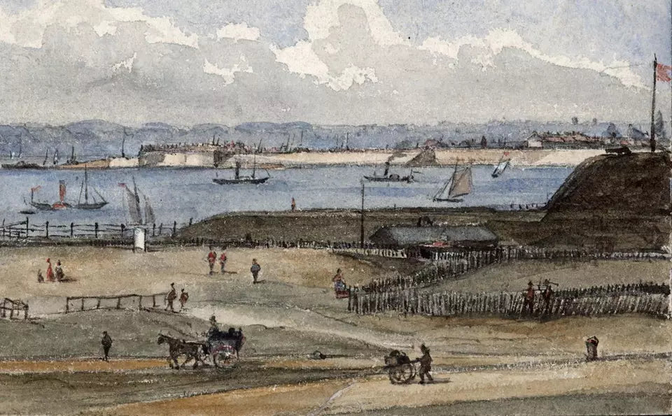 From The Pier Hotel Southsea - Small Watercolour Painting 19th Century
