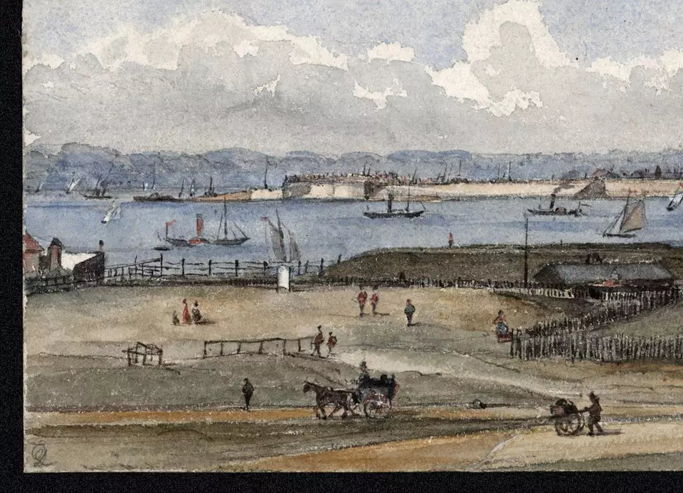 From The Pier Hotel Southsea - Small Watercolour Painting 19th Century
