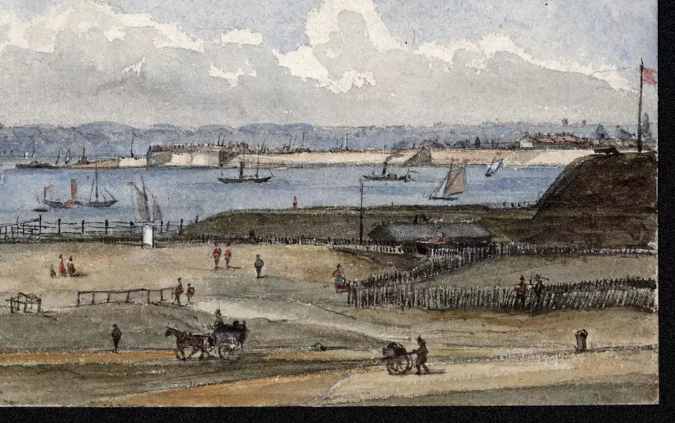 From The Pier Hotel Southsea - Small Watercolour Painting 19th Century