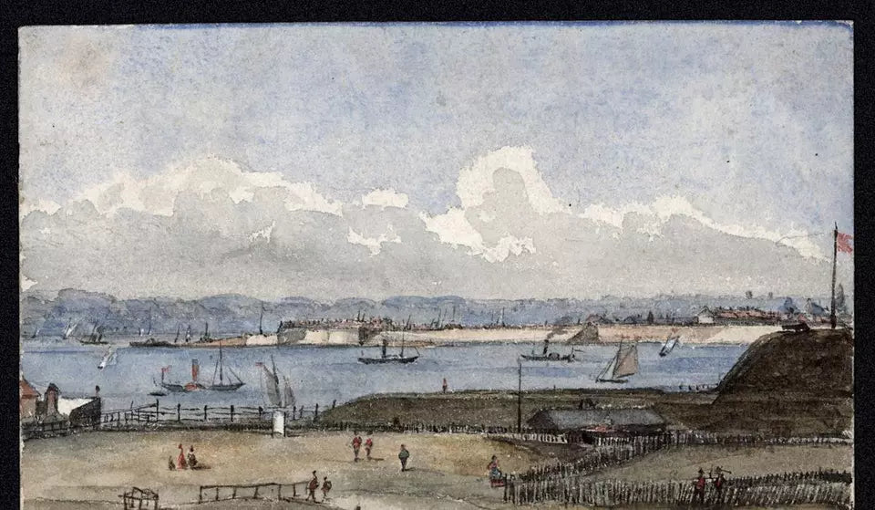 From The Pier Hotel Southsea - Small Watercolour Painting 19th Century