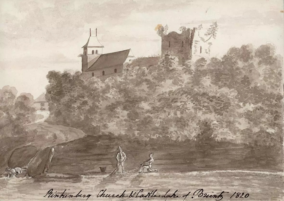 Elizabeth Campbell (1783-1861) Watercolour Painting - Ringgenberg Church & Castle, Lake Of Brienz Switzerland 1820
