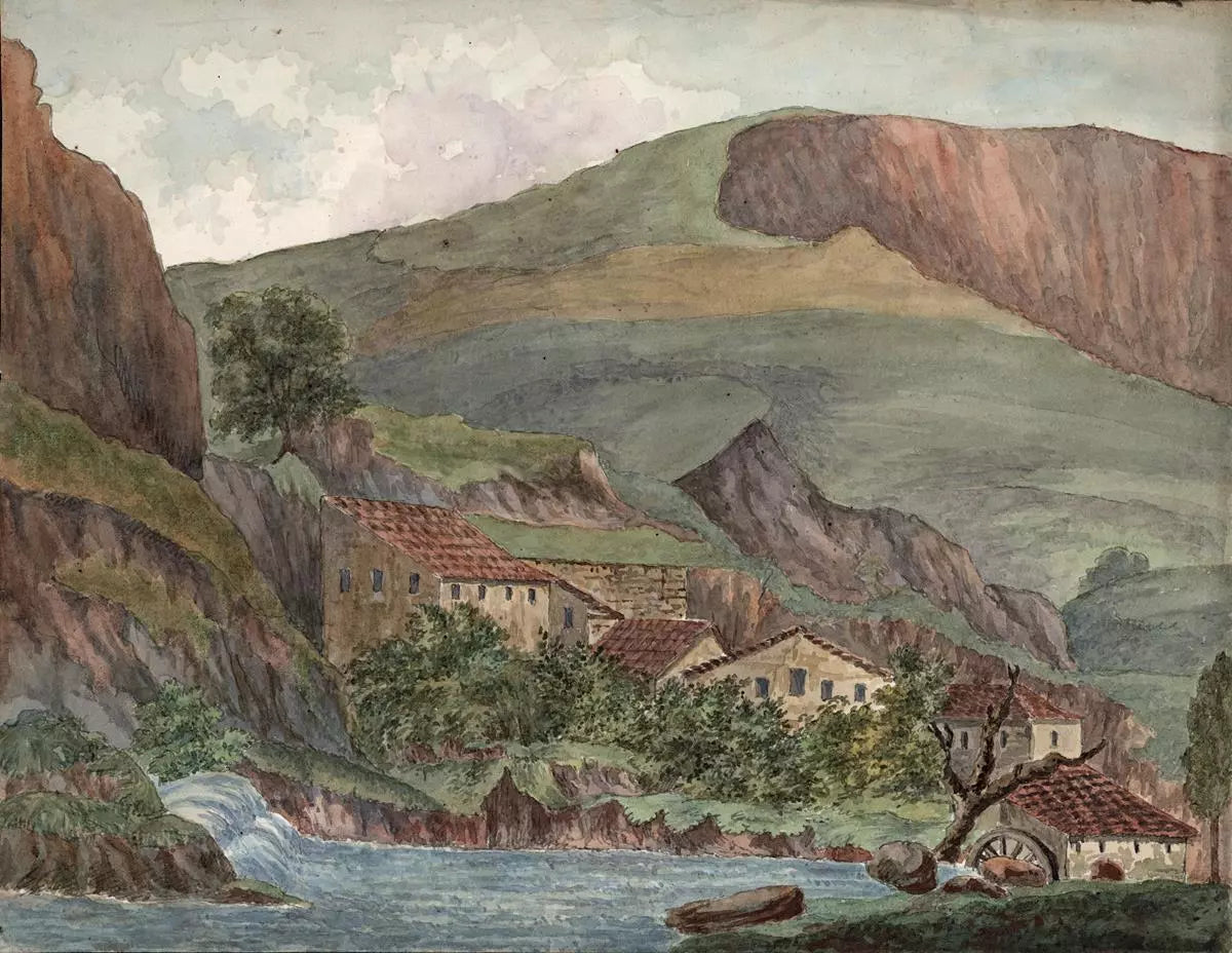 Elizabeth Campbell (1783-1861) Watercolour Painting - Mountain Village Switzerland