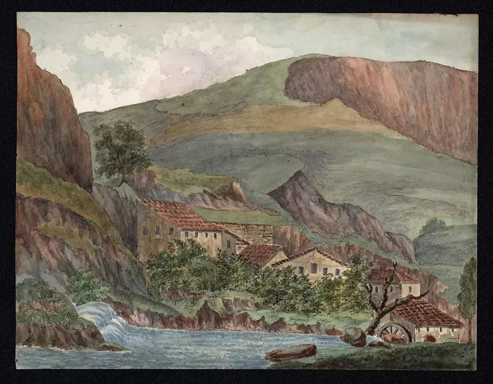 Elizabeth Campbell (1783-1861) Watercolour Painting - Mountain Village Switzerland