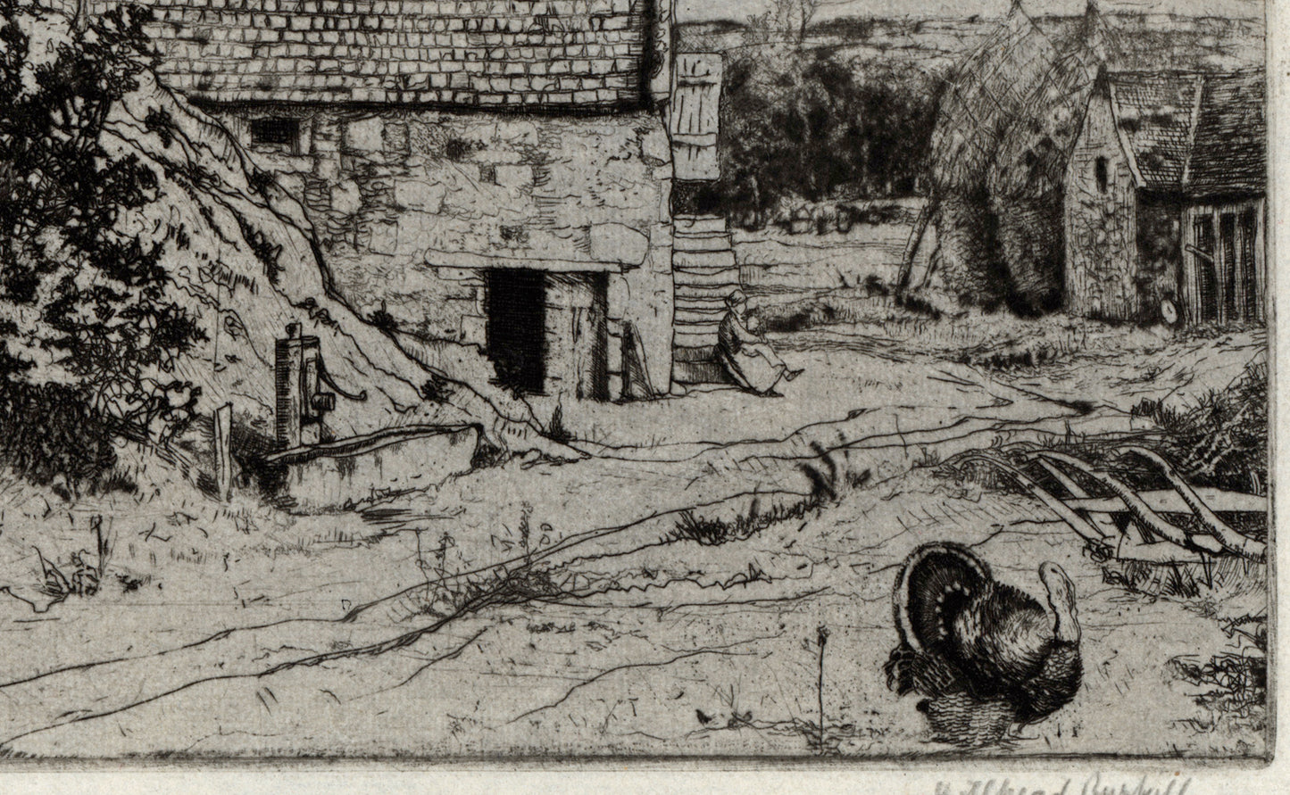 David Waterson (1870-1954) Signed Etching - Farmyard Hillhead Of Burkill Scotland