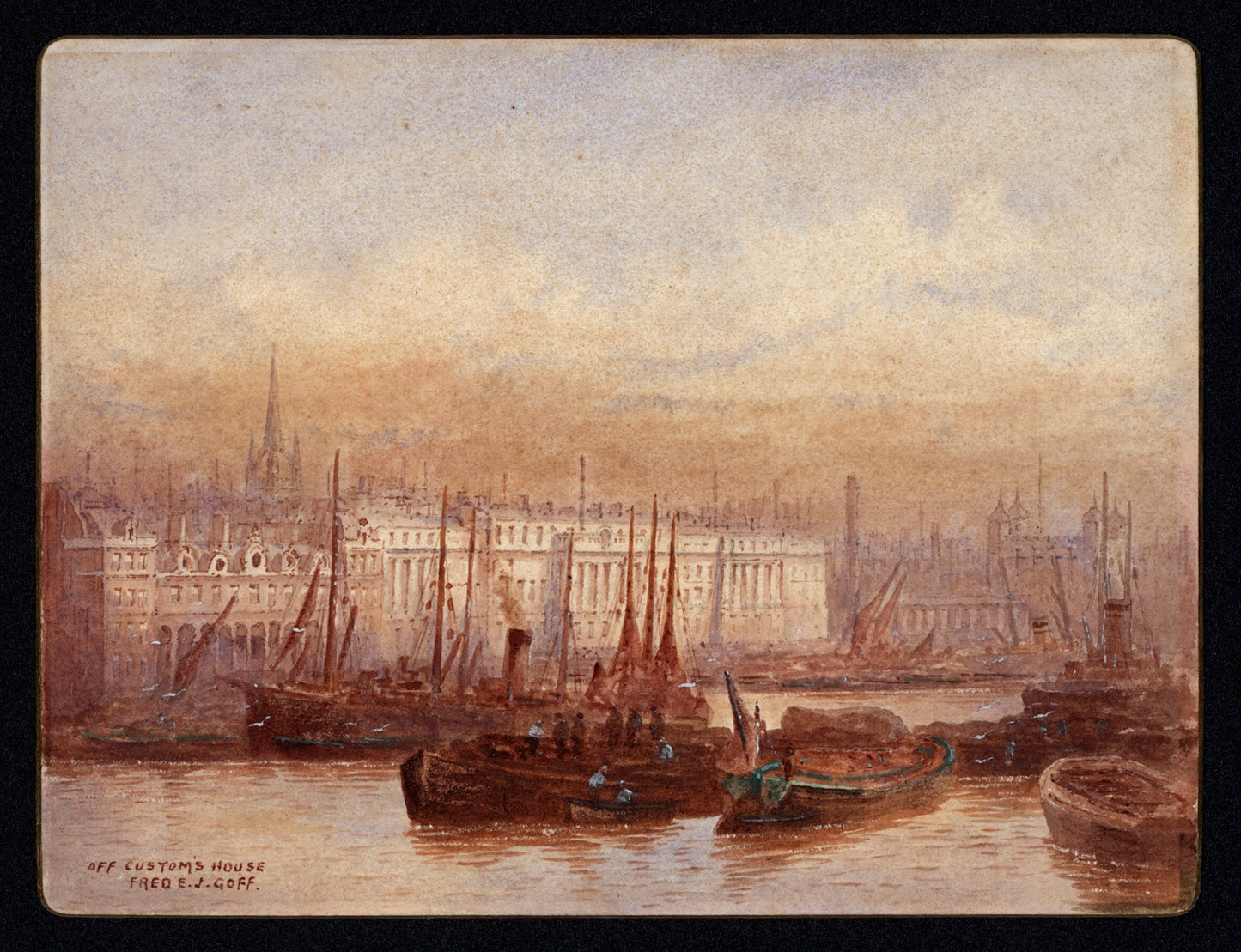 Frederick Edward Joseph Goff (1855-1931) Watercolour Painting - Off Custom House London - River Thames