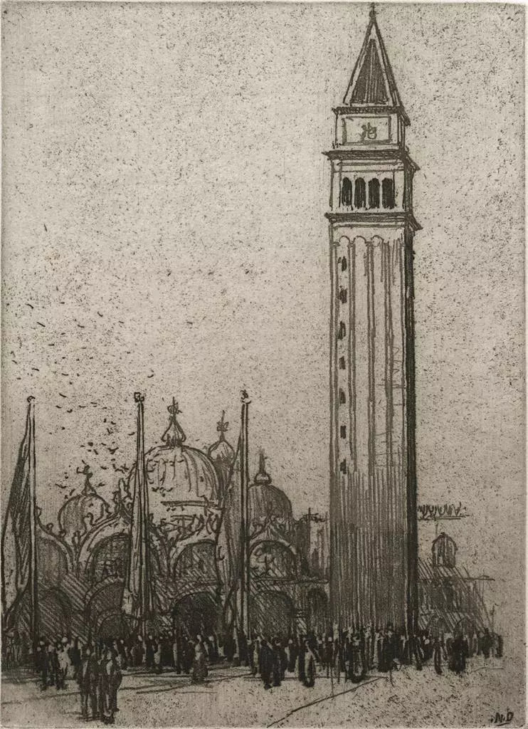 Nelson Ethelred Dawson (1859-1941) Pencil Signed Etching - St. Marks Campanile, Venice, Italy