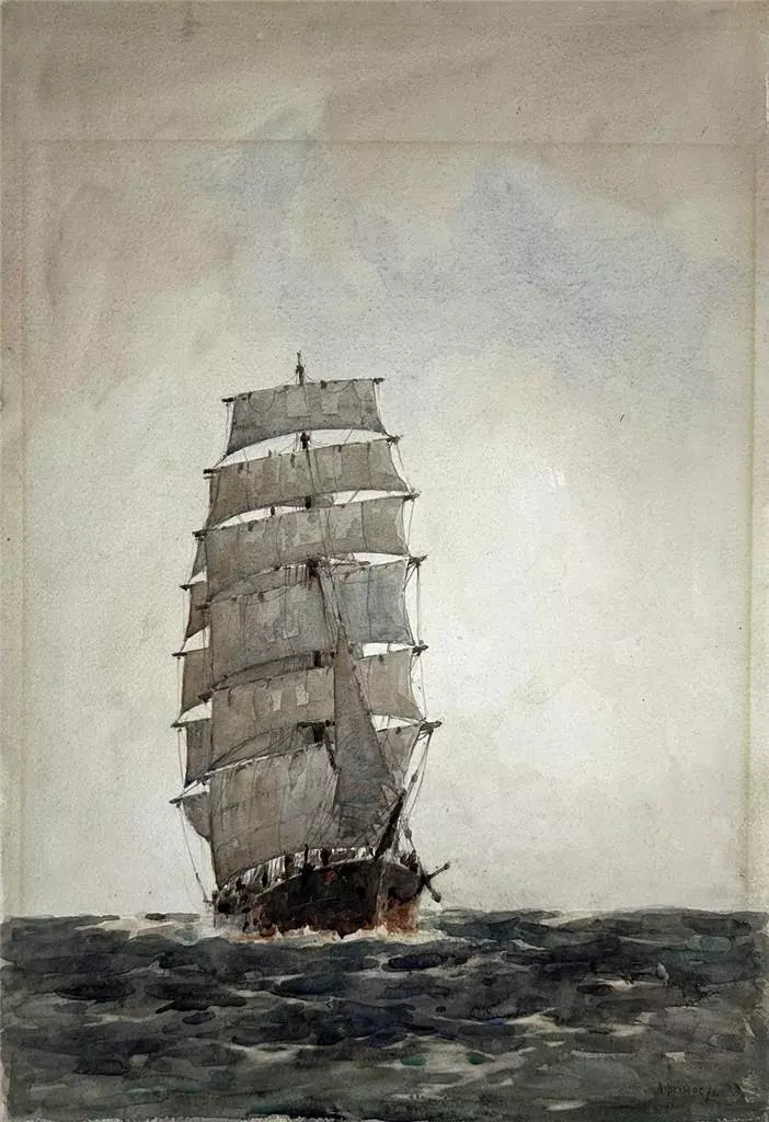 Arthur Briscoe (1873-1943) Watercolour Painting - Baltic Timber Ship - Seascape