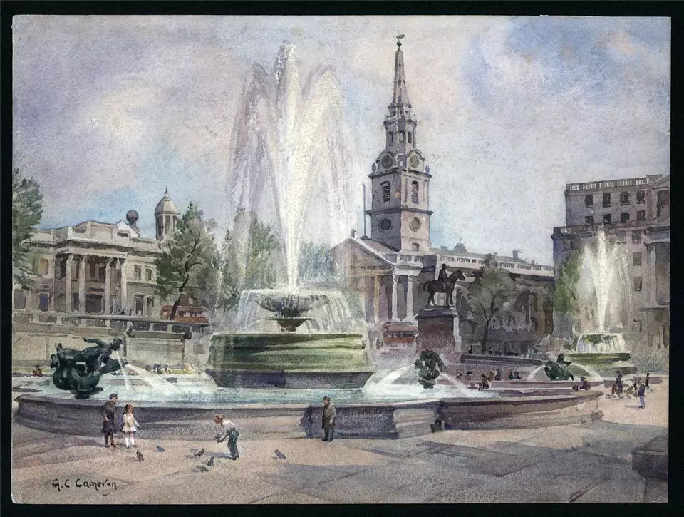George C. Cameron - Watercolour Painting - Trafalgar Square London - 20th Century